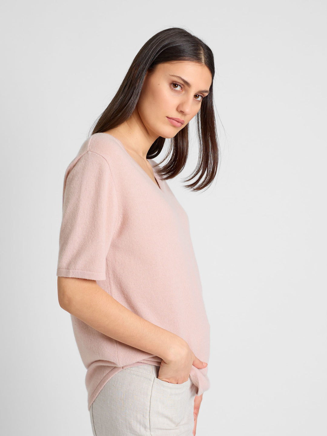 Cashmere T-shirt "Iben" 100% cashmere from Kashmina. Rose glow