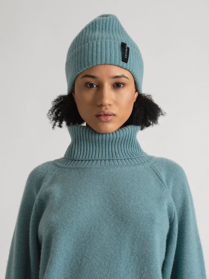 Cashmere cap "Elli", 100% pure cashmere, color: Arctic blue, knitted, non itching, soft, beanie, cap, Scandinavian design by Kashmina