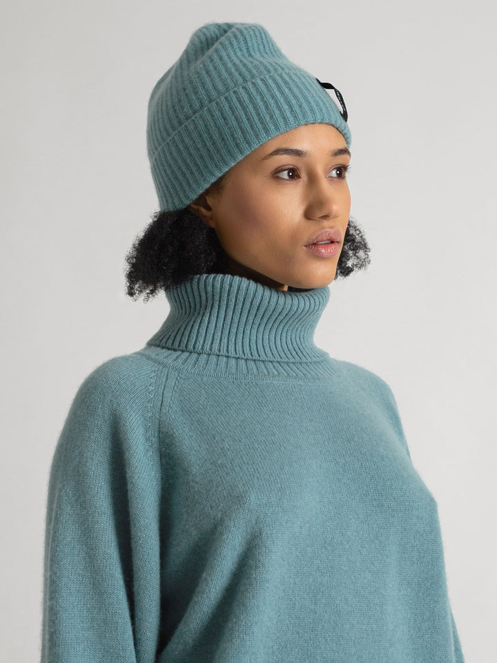 Cashmere cap "Elli", 100% pure cashmere, color: Arctic blue, knitted, non itching, soft, beanie, cap, Scandinavian design by Kashmina