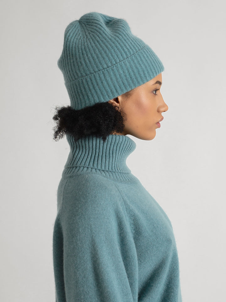 Cashmere cap "Elli", 100% pure cashmere, color: Arctic blue, knitted, non itching, soft, beanie, cap, Scandinavian design by Kashmina