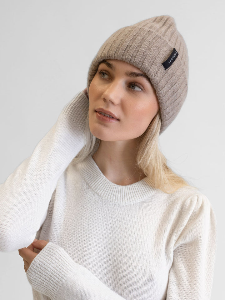 Cashmere beanie "Oda" - toast - 100% pure Cashmere - Scandinavian design - Kashmina of Norway