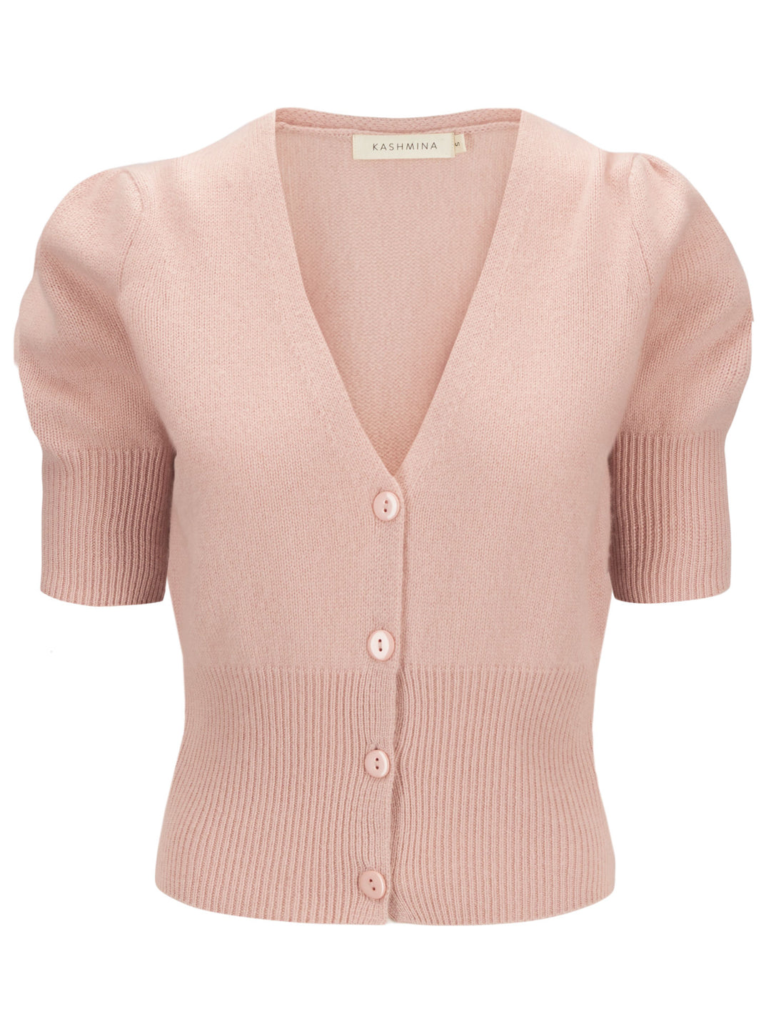 Cashmere cardigan puff sleeves, short sleeves, 100% pure cashmere, Scandinavian design, color: rose glow