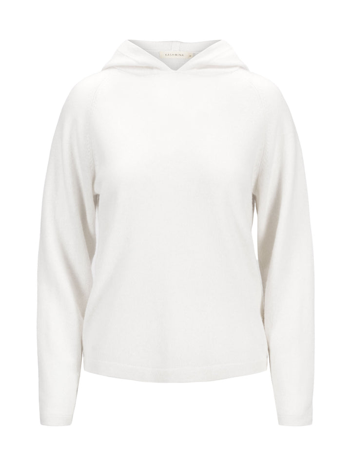 Cashmere hoodie made of 100% pure cashmere. Color: White. Scandinavian design by Kashmina.