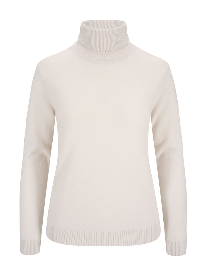 Thin, turtleneck cashmere sweater "Hedda" in 100% pure cashmere. Scandinavian design by Kashmina. Color: Pearl.