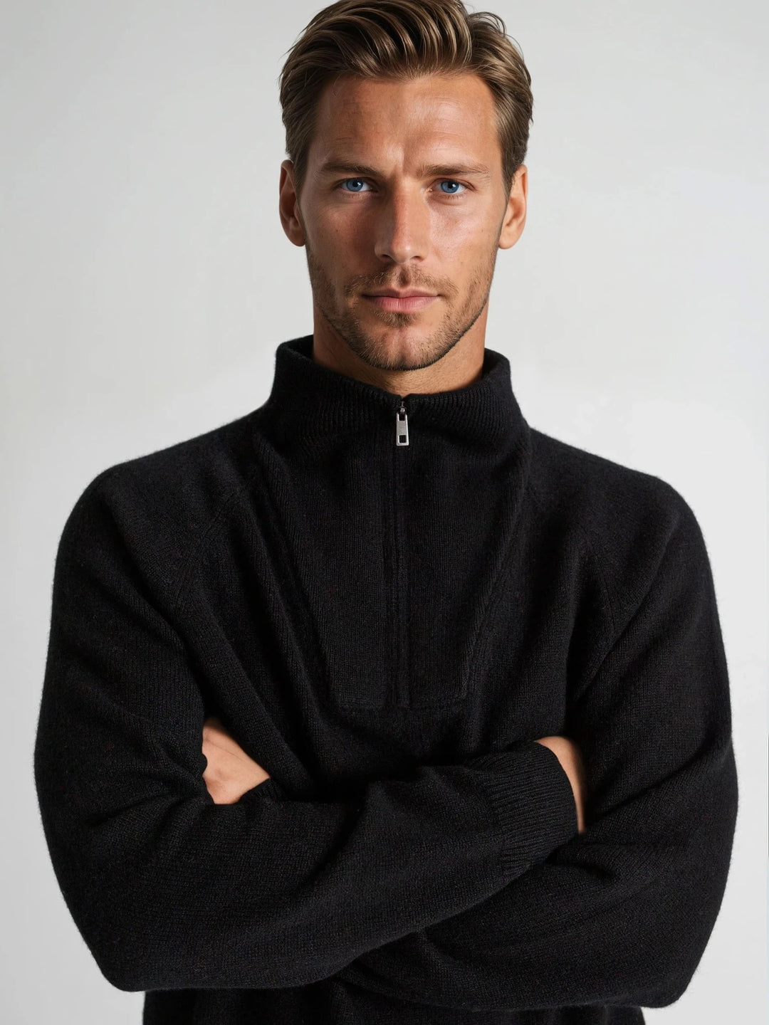 Mens cashmere sweater "frost" 100% cashmere from Kashmina. Color: Black