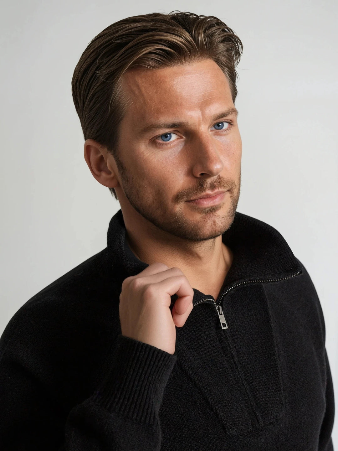 Mens cashmere sweater "frost" 100% cashmere from Kashmina. Color: Black