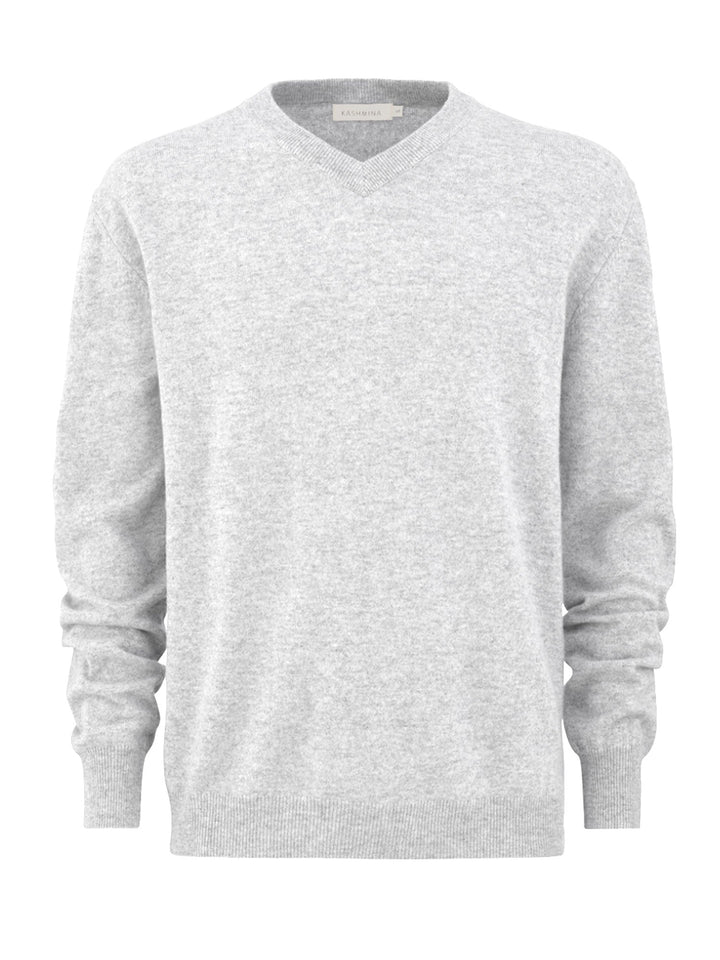 Cashmere sweater men "V-neck" - light grey - 100% pure Cashmere - Scandinavian design - Kashmina of Norway