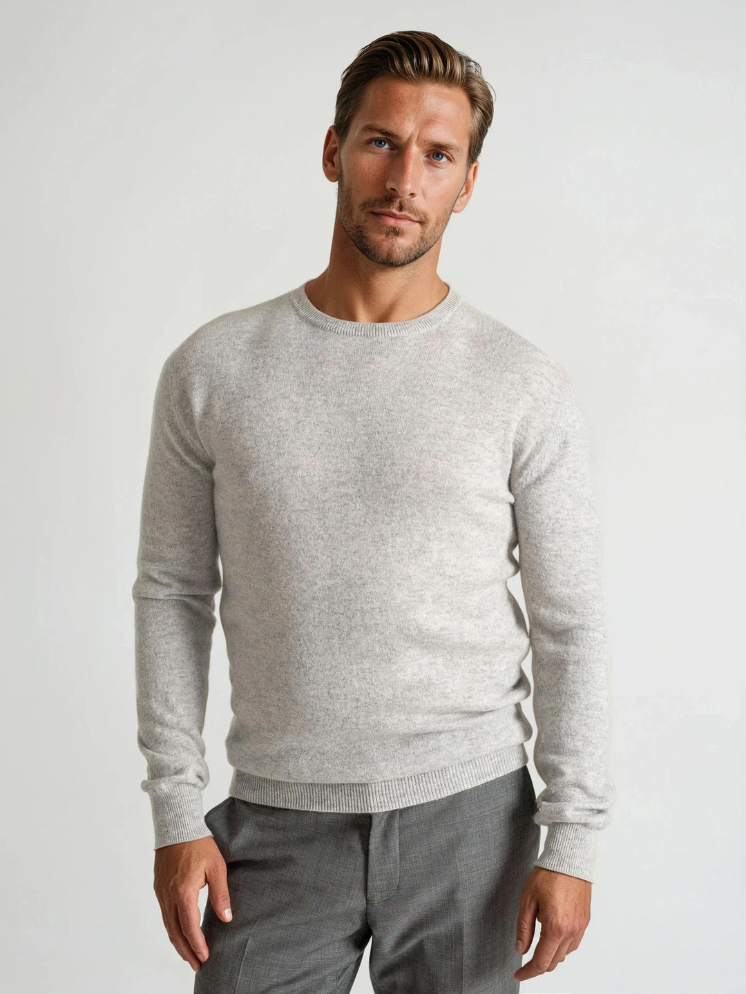 Cashmere sweater men "O-neck" - light grey