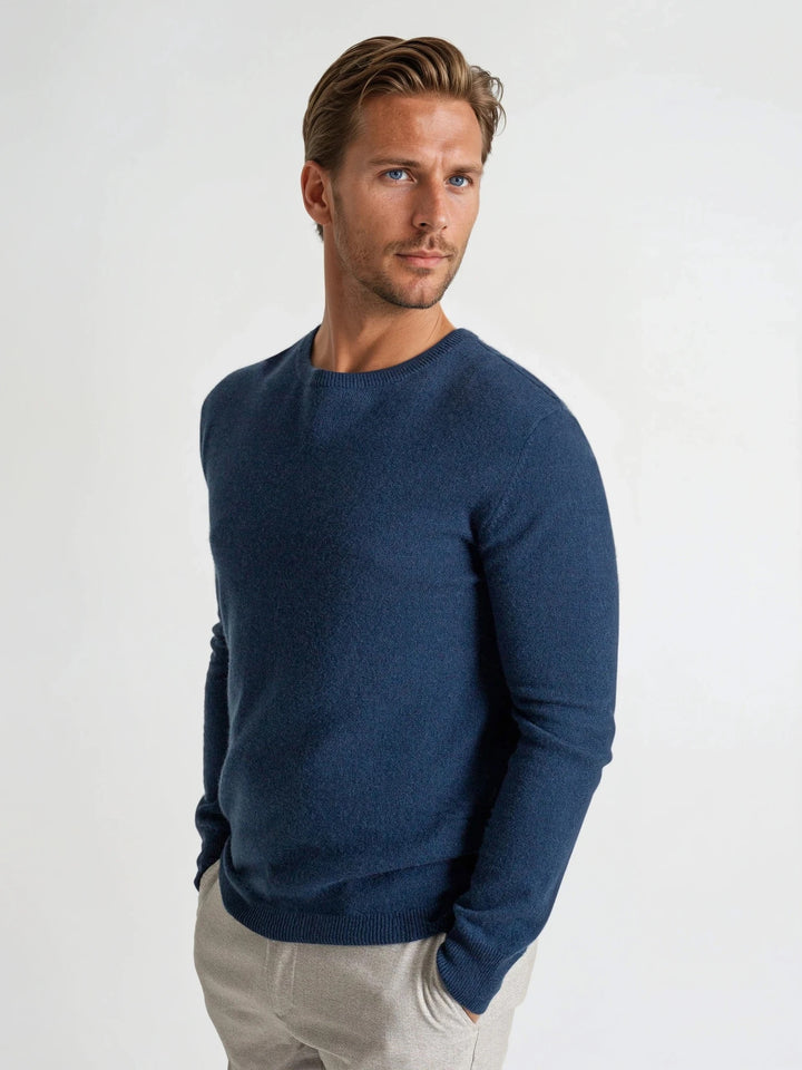 Men's cashmere sweater round neck from Kashmina, 100% cashmere Mountain blue color wool sweater