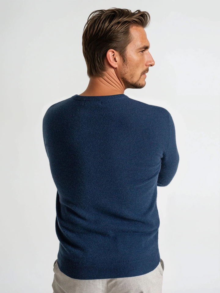 Men's cashmere sweater round neck from Kashmina, 100% cashmere Mountain blue color wool sweater