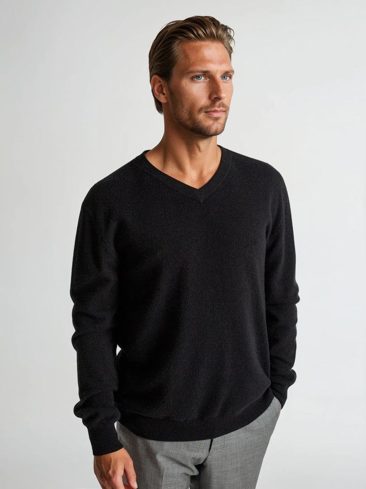 Cashmere sweater men "V-neck" - black - 100% pure Cashmere - Scandinavian design - Kashmina of Norway