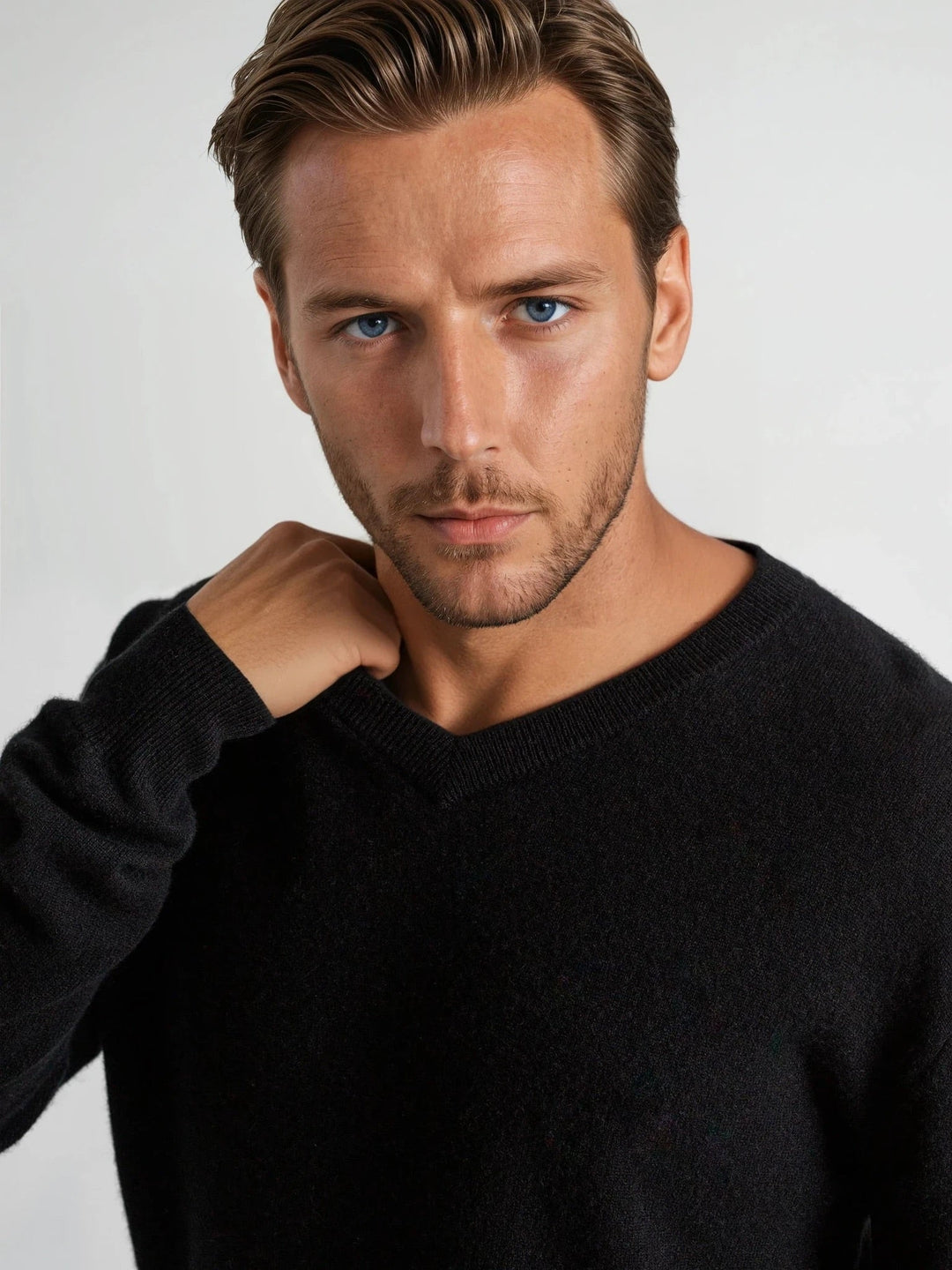 Cashmere sweater men "V-neck" - black - 100% pure Cashmere - Scandinavian design - Kashmina of Norway