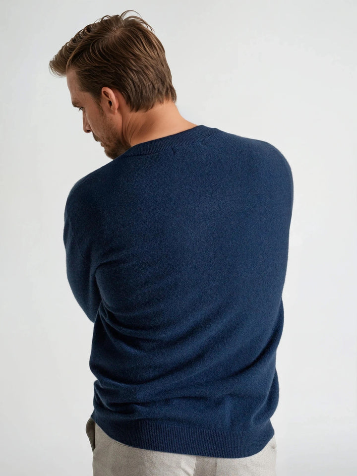 cashmere sweater v-neck men, 100% cashmere from Kashmina, mountain blue wool sweater
