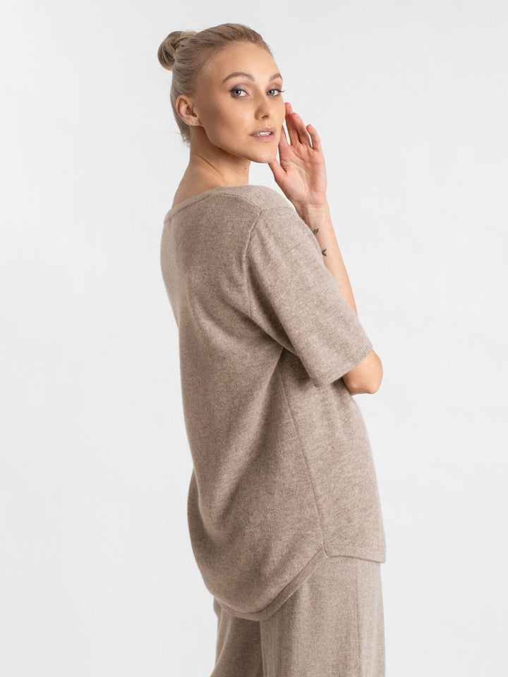 Cashmere T-shirt "Iben" - toast - 100% pure Cashmere - Scandinavian design - Kashmina of Norway
