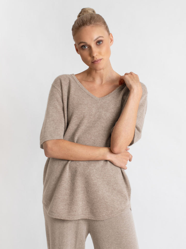 Cashmere T-shirt "Iben" - toast - 100% pure Cashmere - Scandinavian design - Kashmina of Norway