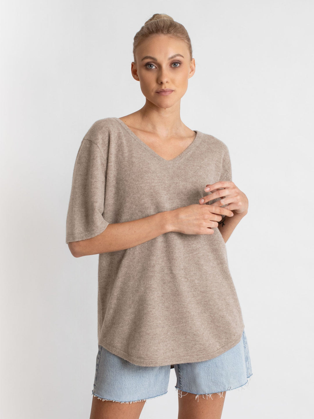Cashmere T-shirt "Iben" - toast - 100% pure Cashmere - Scandinavian design - Kashmina of Norway