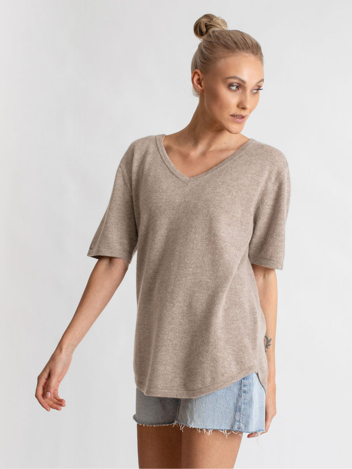 Cashmere T-shirt "Iben" - toast - 100% pure Cashmere - Scandinavian design - Kashmina of Norway