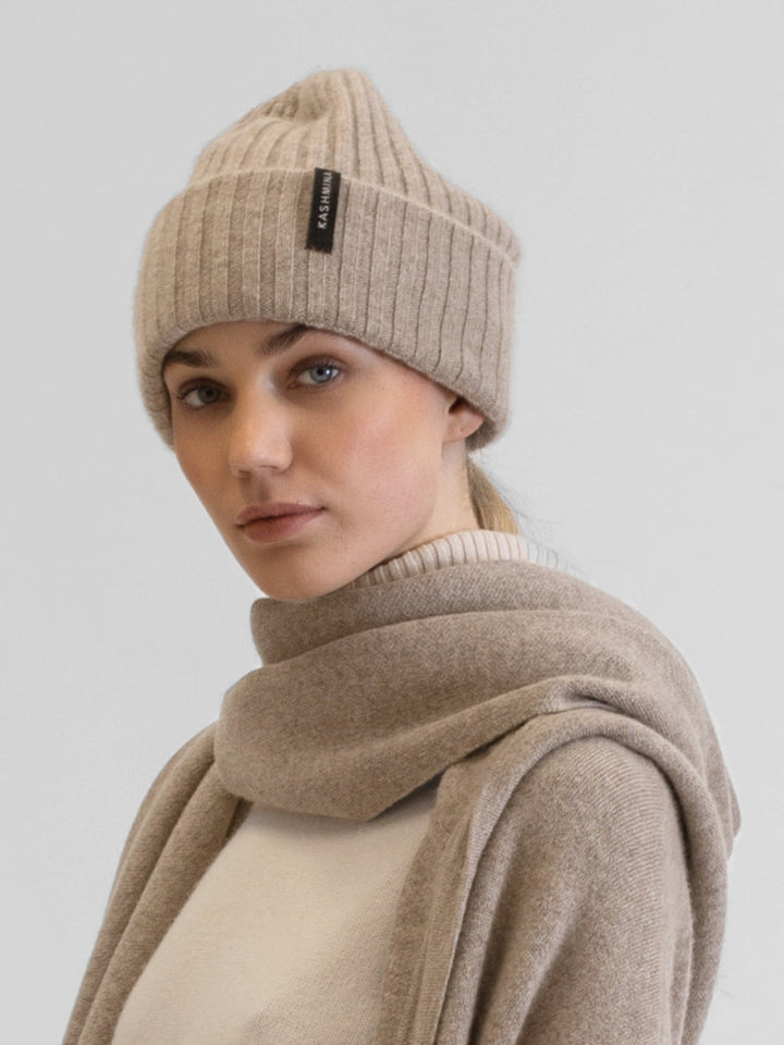 Cashmere beanie "Oda" - toast - 100% pure Cashmere - Scandinavian design - Kashmina of Norway