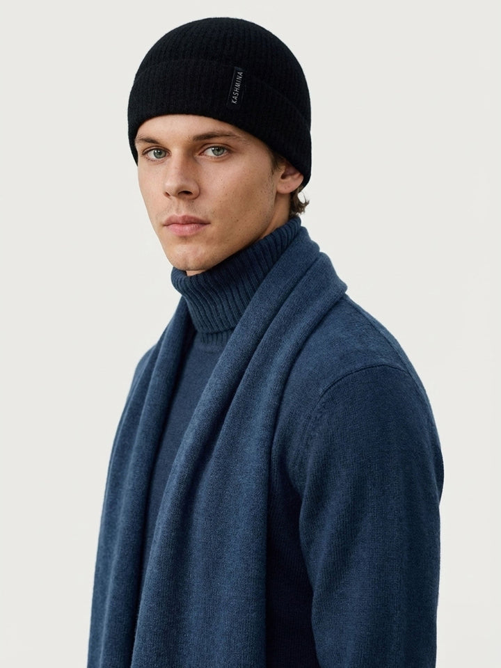 Cashmere beanie men "Brage" - black - 100% pure Cashmere - Scandinavian design - Kashmina of Norway