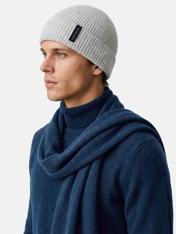 Cashmere beanie men "Brage" - light grey - 100% pure Cashmere - Scandinavian design - Kashmina of Norway