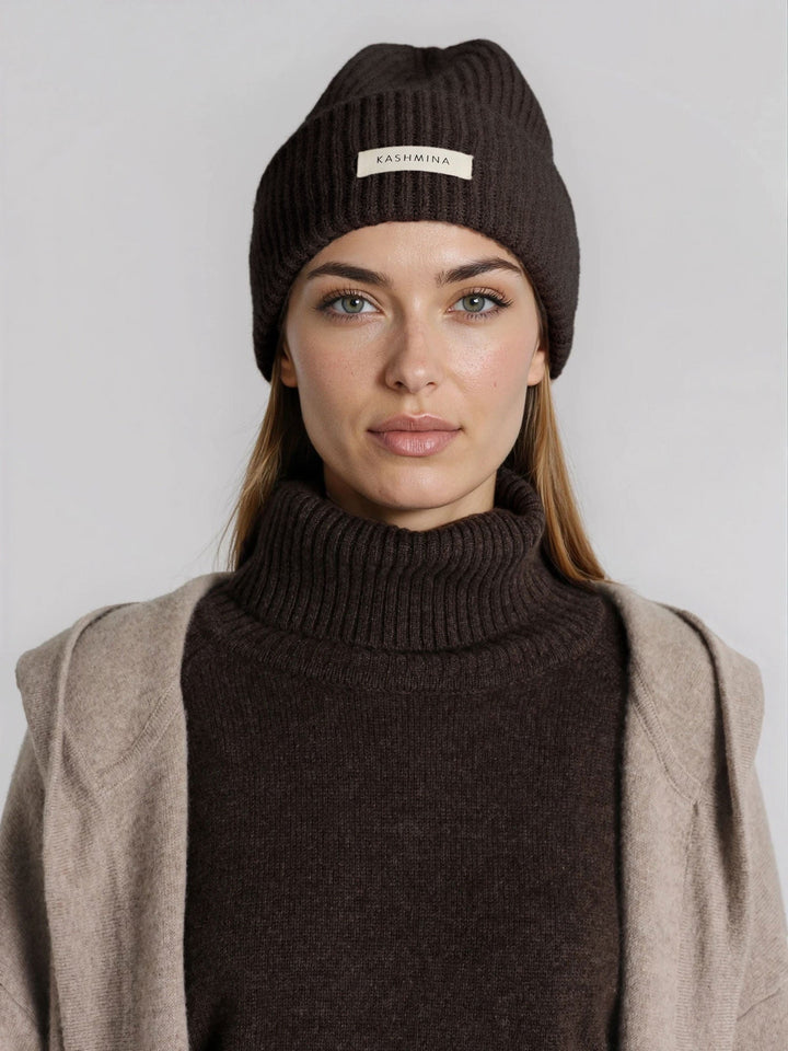 Cashmere beanie "Odny" - Dark brown - 100% pure Cashmere - Scandinavian design - Kashmina