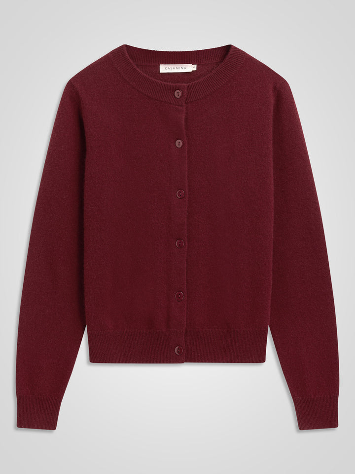 Cashmere cardigan "Ingrid" in 100% pure cashmere. Scandinavian design by Kashmina. Color: Bordeaux.