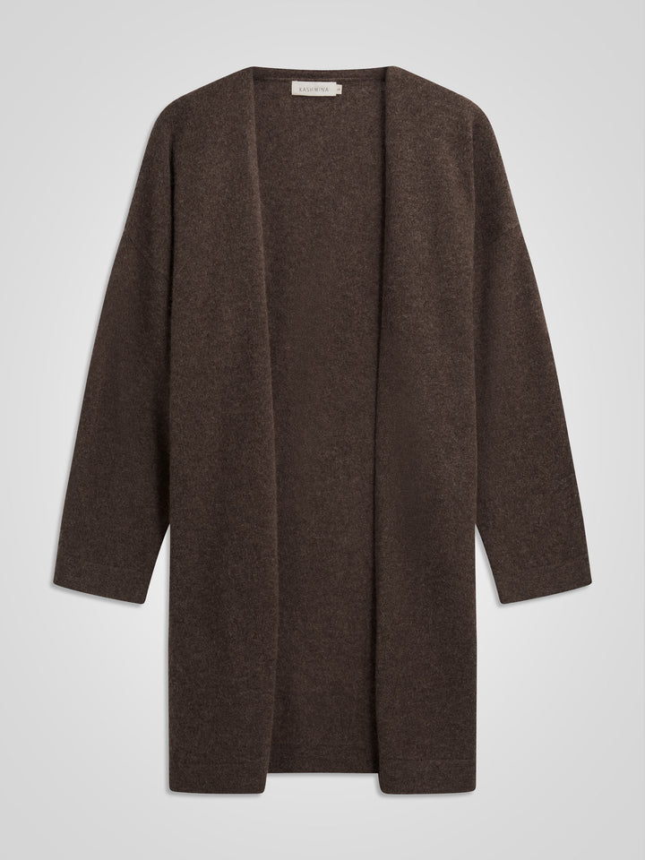 Cashmere long cardigan "Magni" in 100% pure cashmere. Scandinavian design by Kashmina. Color; Dark Brown.