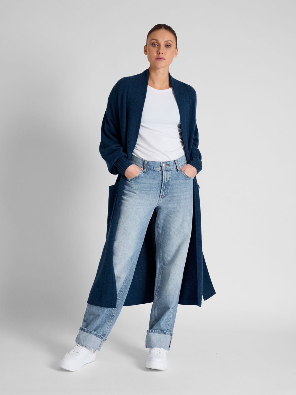 Cashmere coat "Trench" - mountain blue - 100% pure Cashmere - Scandinavian design - Kashmina of Norway