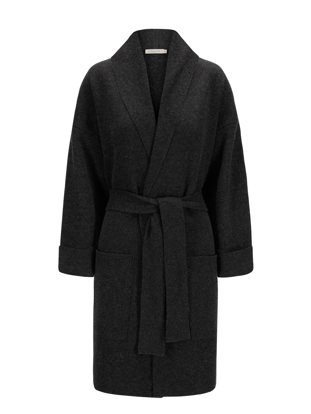 Cashmere coat "Liv" in 100% pure cashmere. Scandinavian design by Kashmina. Color: Charcoal.