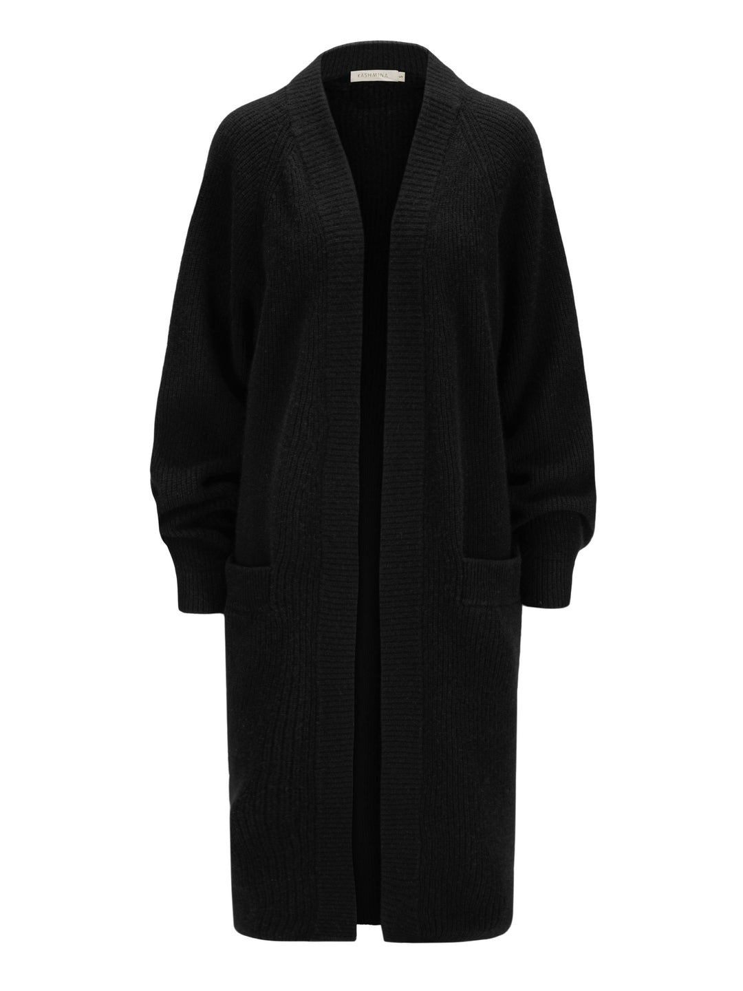 Rib knitted cashmere cardigan "Olea", in 100% pure cashmere. Color: Black. Scandinavian design by Kashmina.