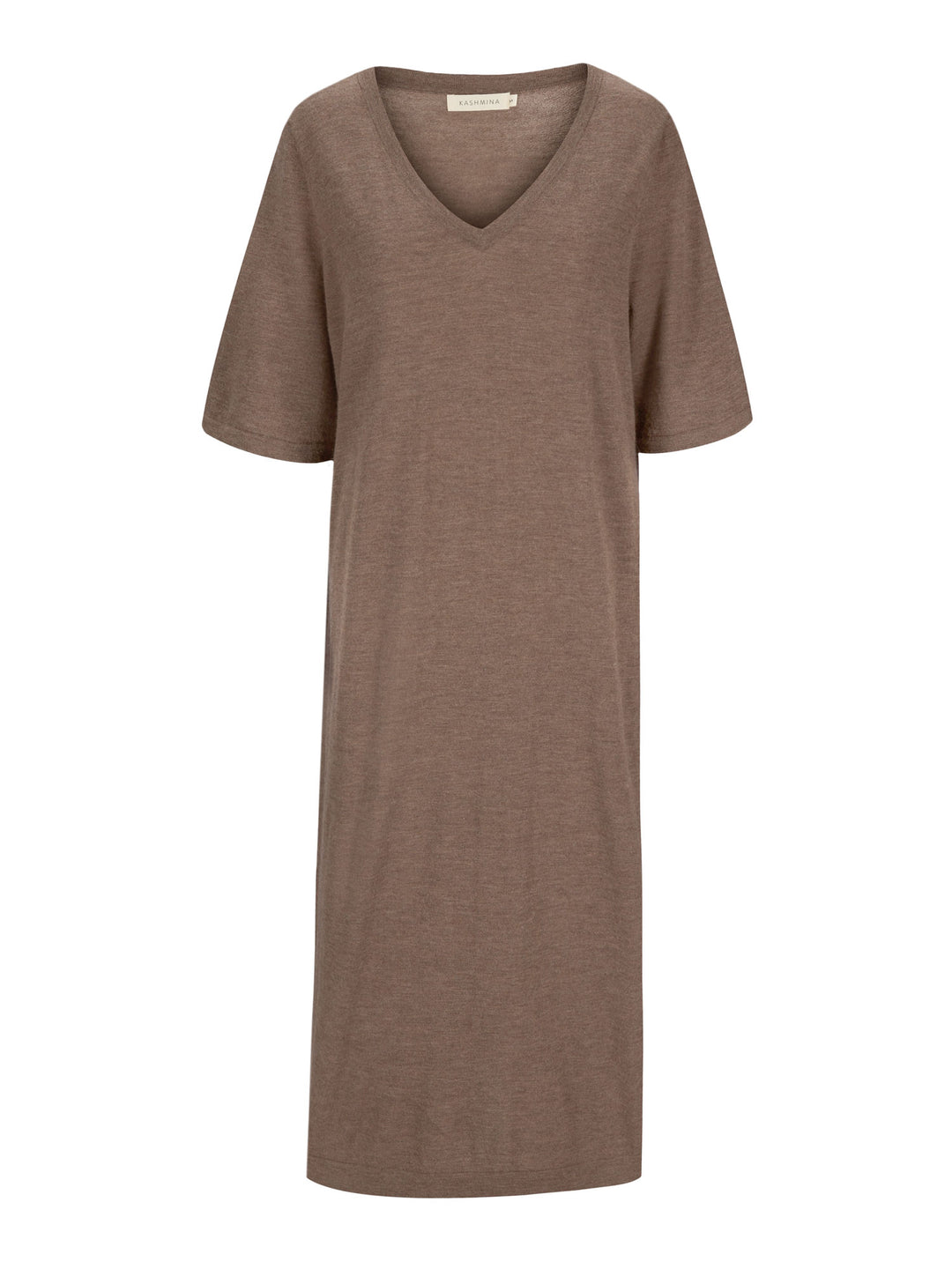 Long, light, thin, cashmere dress "June" in 100% pure cashmere. Color: Dark Toast. Scandinavian design by Kashmina.