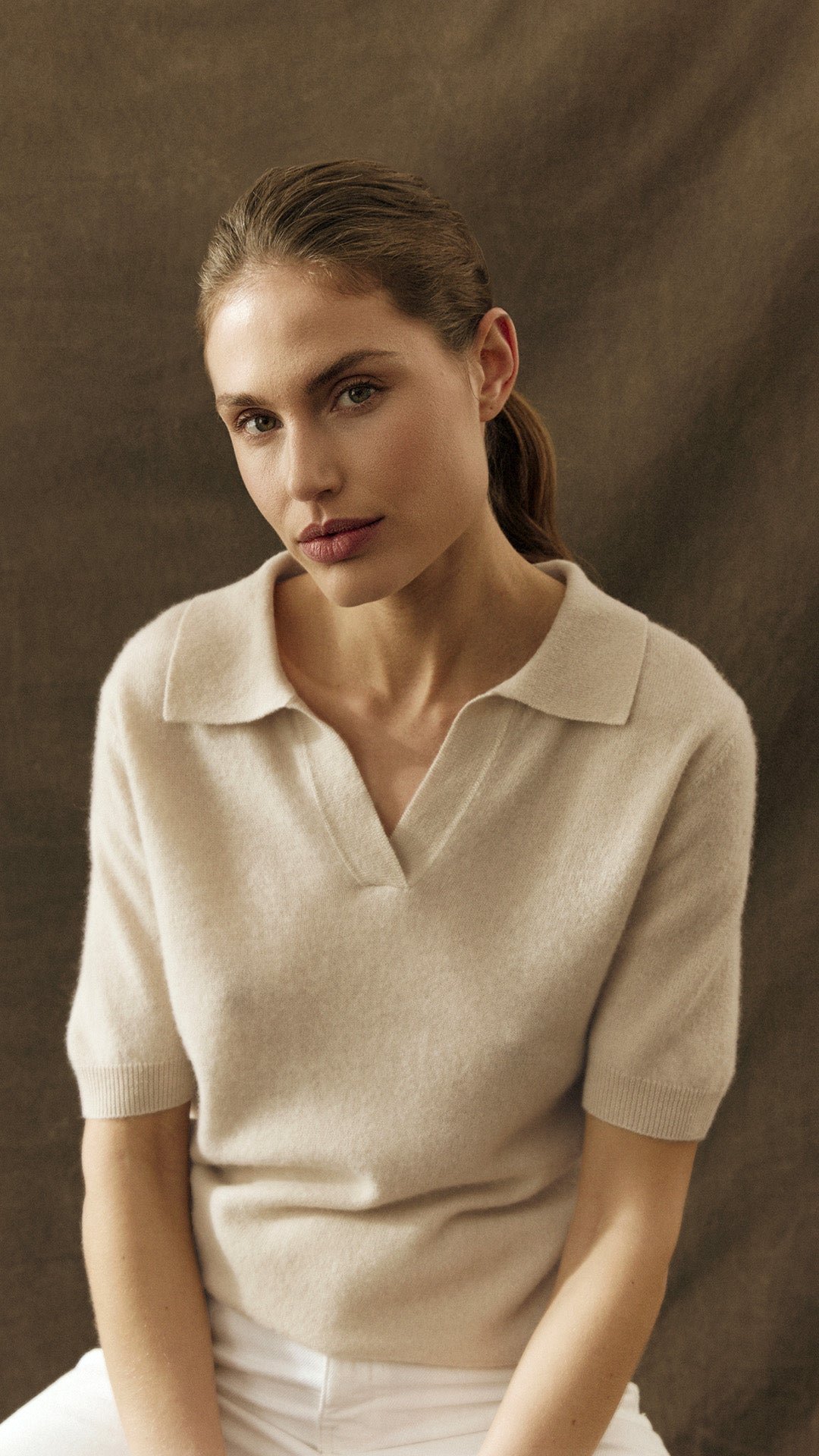 Cashmere polo shirt "Rikke" - Cream - 100% pure Cashmere - Scandinavian design - Kashmina of Norway
