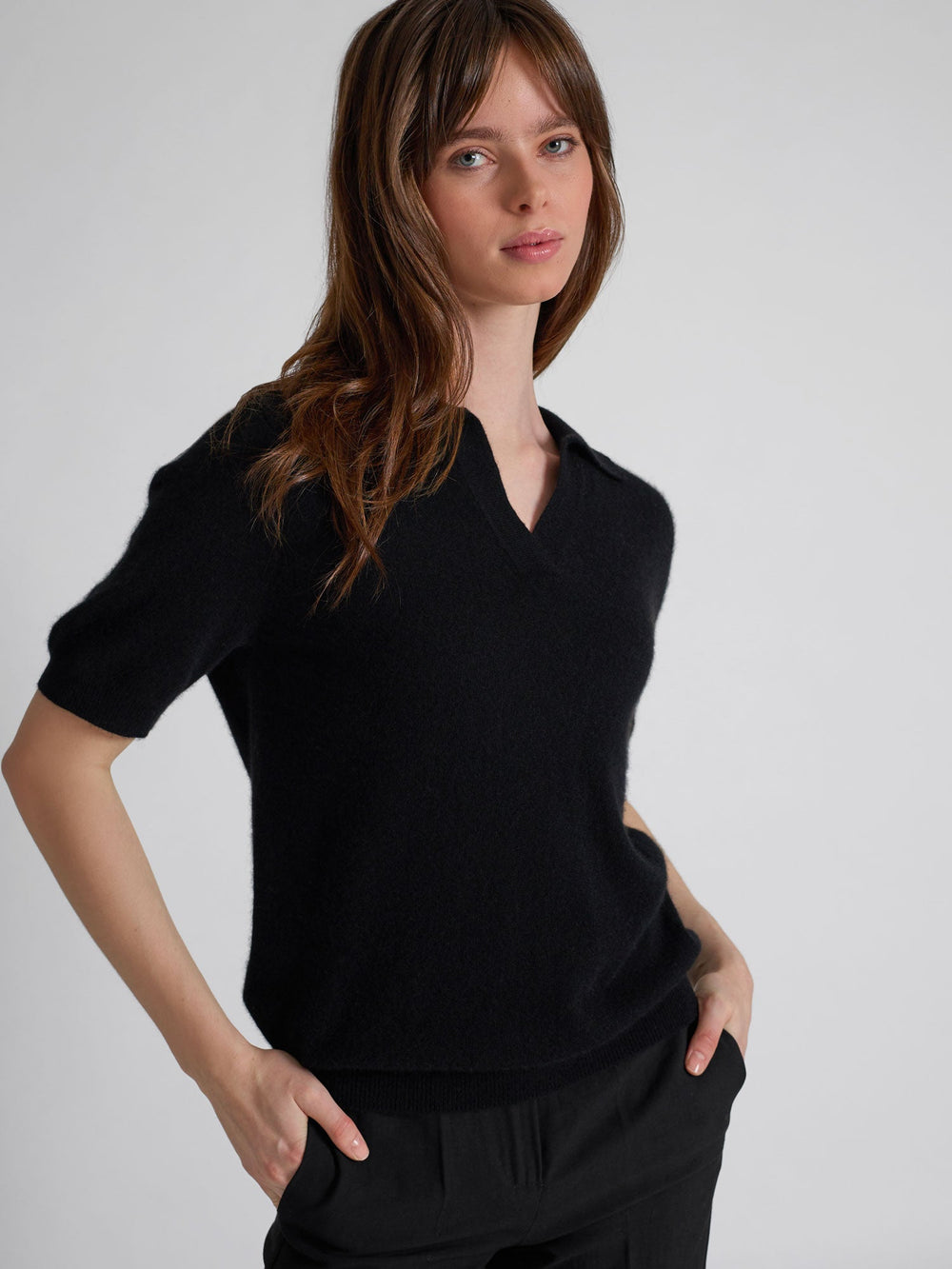 Cashmere polo shirt "Rikke" - Black - 100% pure Cashmere - Scandinavian design - Kashmina of Norway