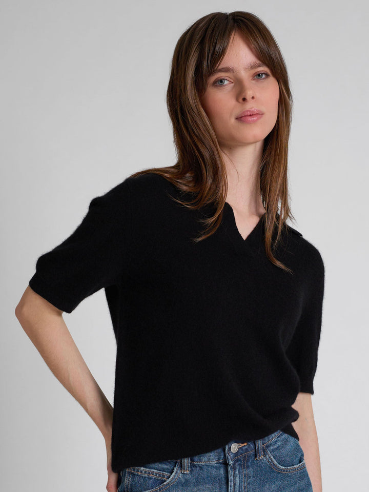 Cashmere polo shirt "Rikke" - Black - 100% pure Cashmere - Scandinavian design - Kashmina of Norway