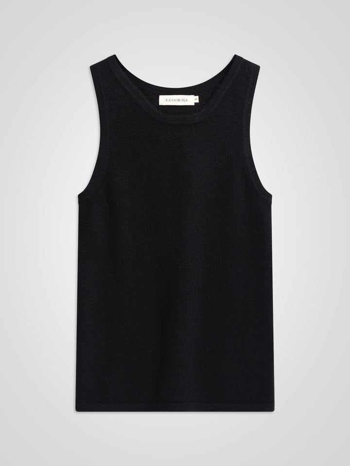 Cashmere singlet "Tyra" in 100% pure cashmere. Scandinavian design by Kashmina. Color: Black.