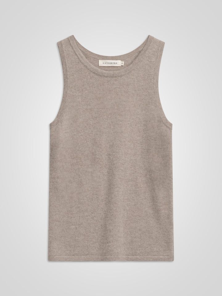 Cashmere singlet "Tyra" in 100% pure cashmere. Scandinavian design by Kashmina. Color: Toast.