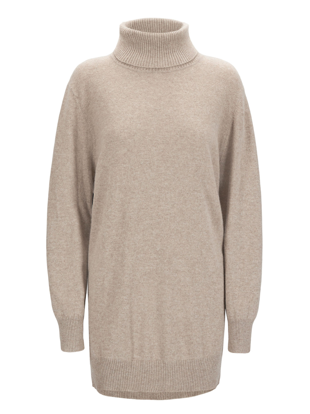Long polo sweater in 100% pure cashmere. Scandinavian design by Kashmina. Color: Toast.