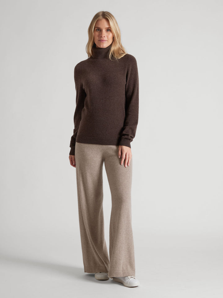 Turtleneck cashmere sweater, Dark Brown color. 100% pure cashmere. Scandinavian design by KASHMINA of Norway.