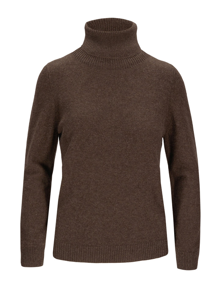 Turtleneck cashmere sweater, Dark Brown color. 100% pure cashmere. Scandinavian design by KASHMINA of Norway.