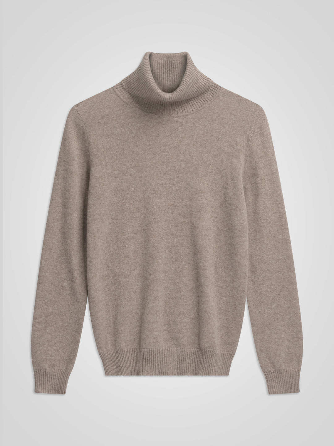 Turtleneck cashmere sweater, toast (light brown) color. 100% pure cashmere. Scandinavian design by KASHMINA of Norway.