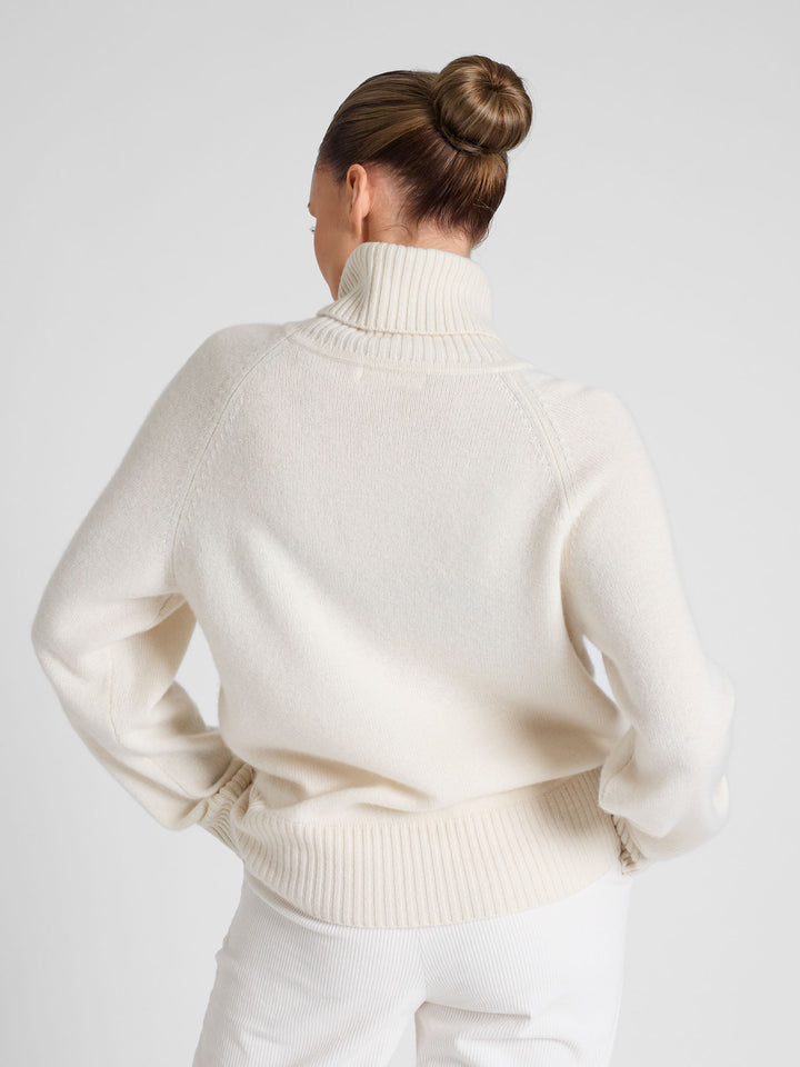 Kashmina turtle neck cashmere sweater white Scandinavian design, sustainable fashion