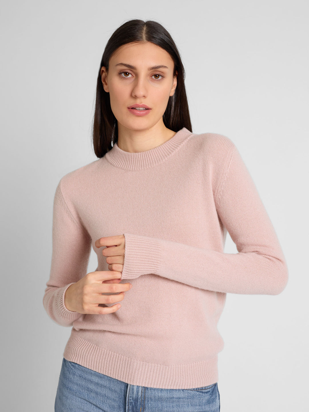 Cashmere round neck sweater Sofia Long beige 100% pure cashmere. Scandinavian design. Color: rose glow