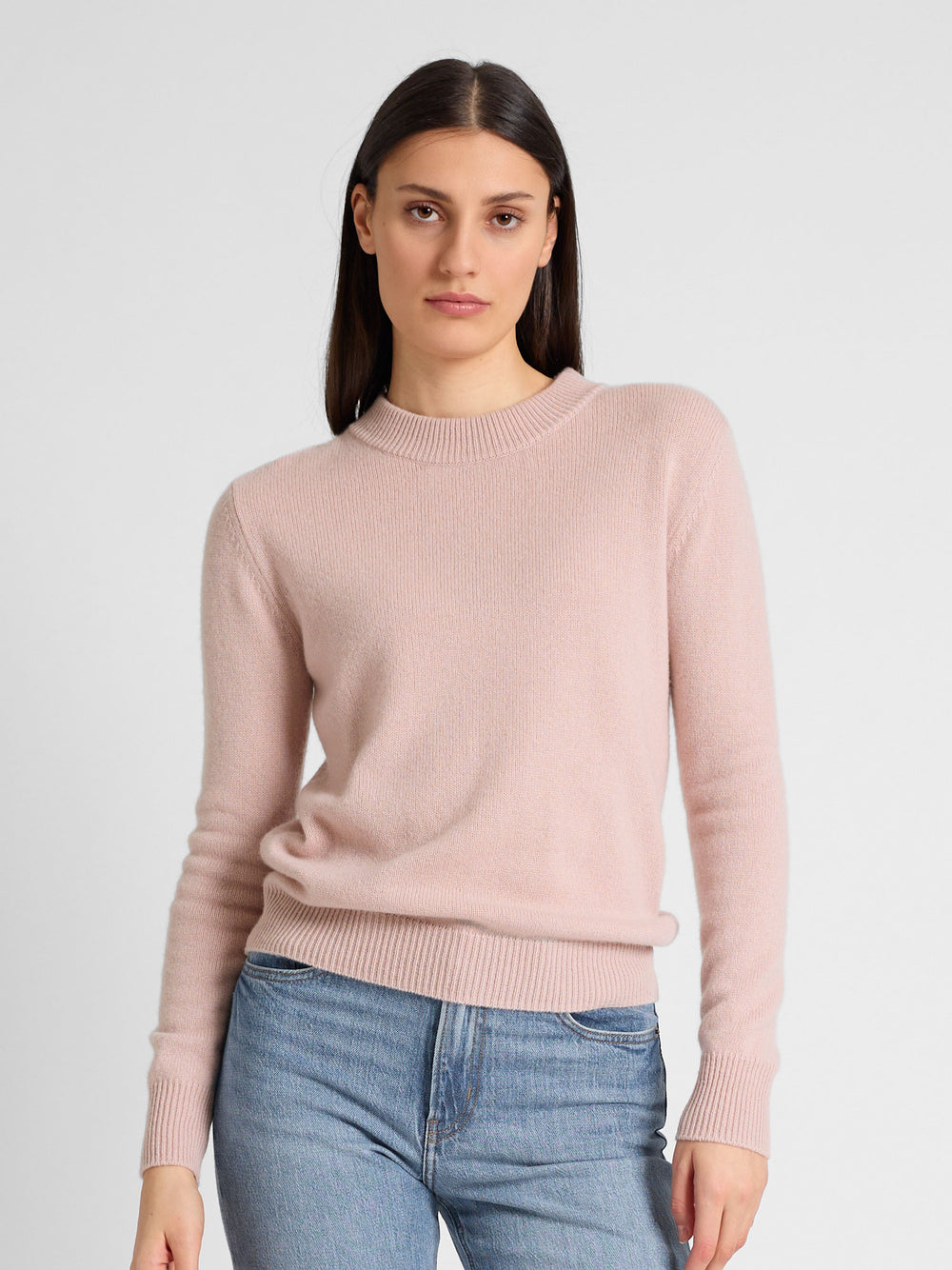 Cashmere round neck sweater Sofia Long beige 100% pure cashmere. Scandinavian design. Color: rose glow