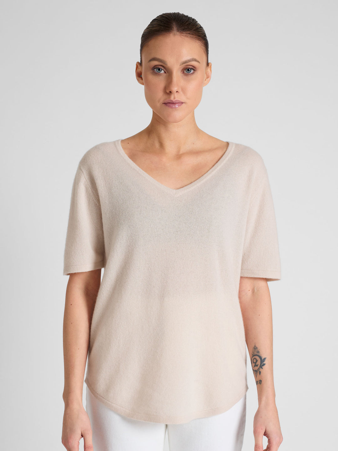 Cashmere T-shirt "Iben" - pearl