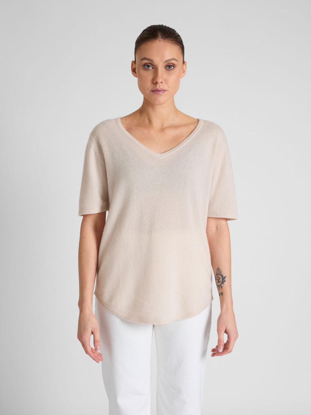 Cashmere T-shirt "Iben" - pearl