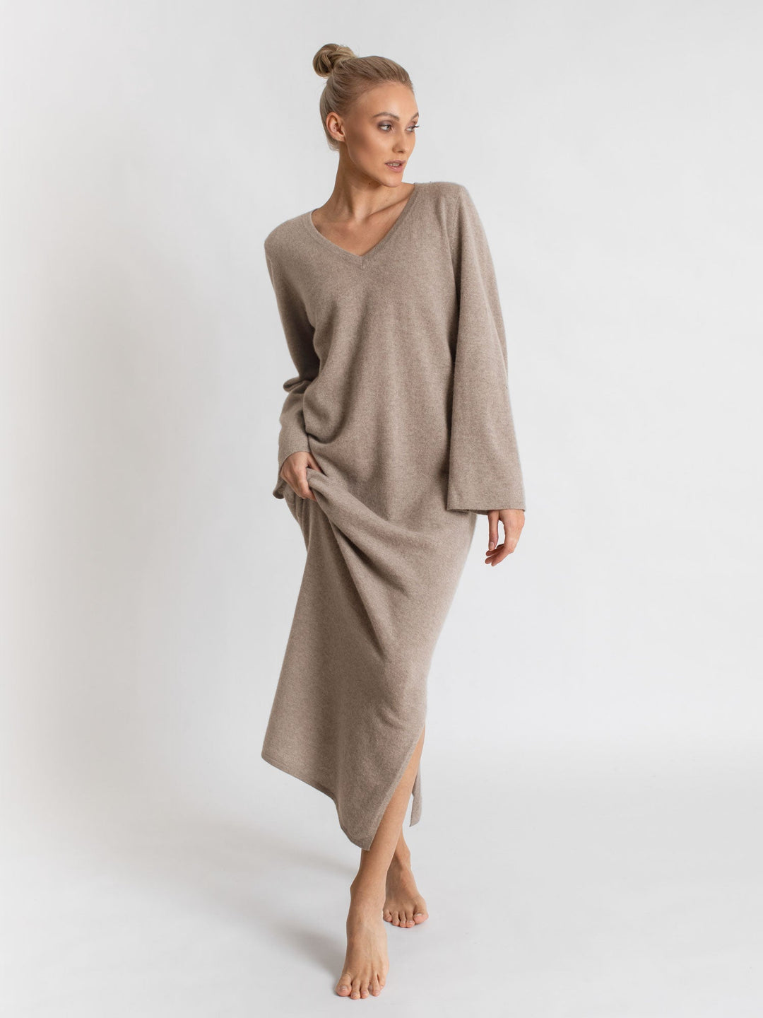 Cashmere dress "Bohème maxi" - toast - 100% pure Cashmere - Scandinavian design - Kashmina of Norway