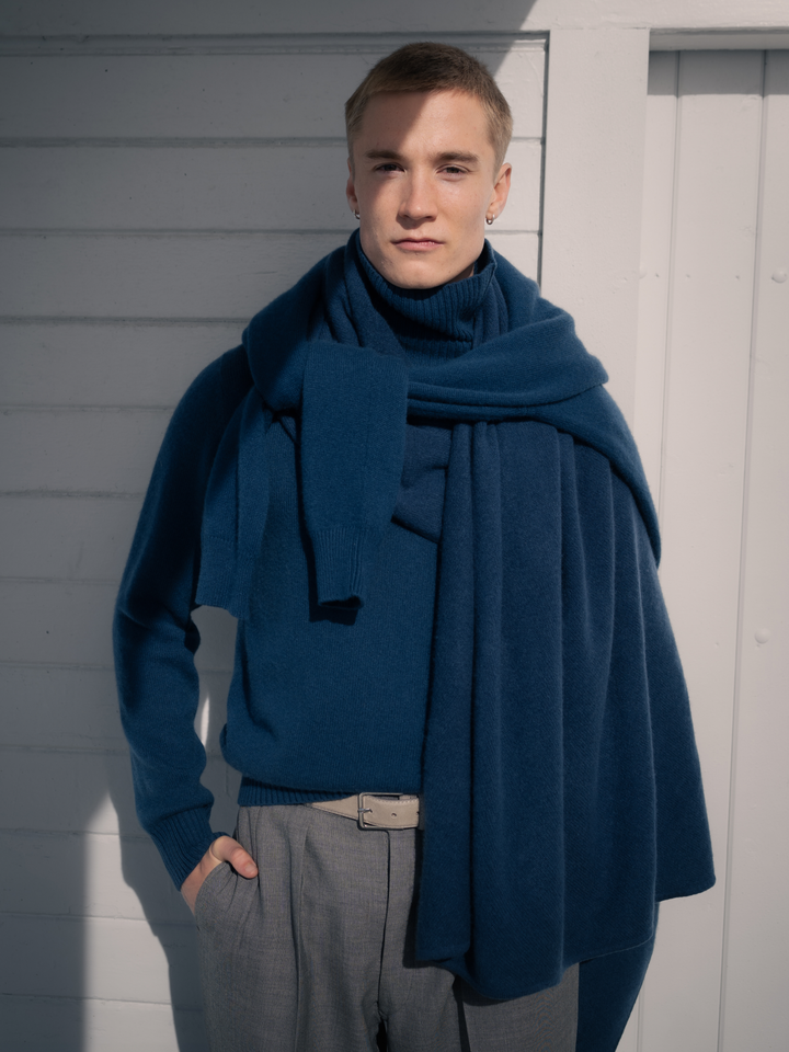 Cashmere sweater men "Frost polo" - mountain blue - 100% pure Cashmere - Scandinavian design - Kashmina of Norway