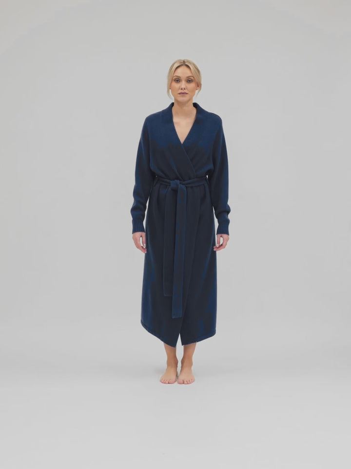 cashmere robe from kashmina, 100% pure cashmere wool, comfort, mountain blue.