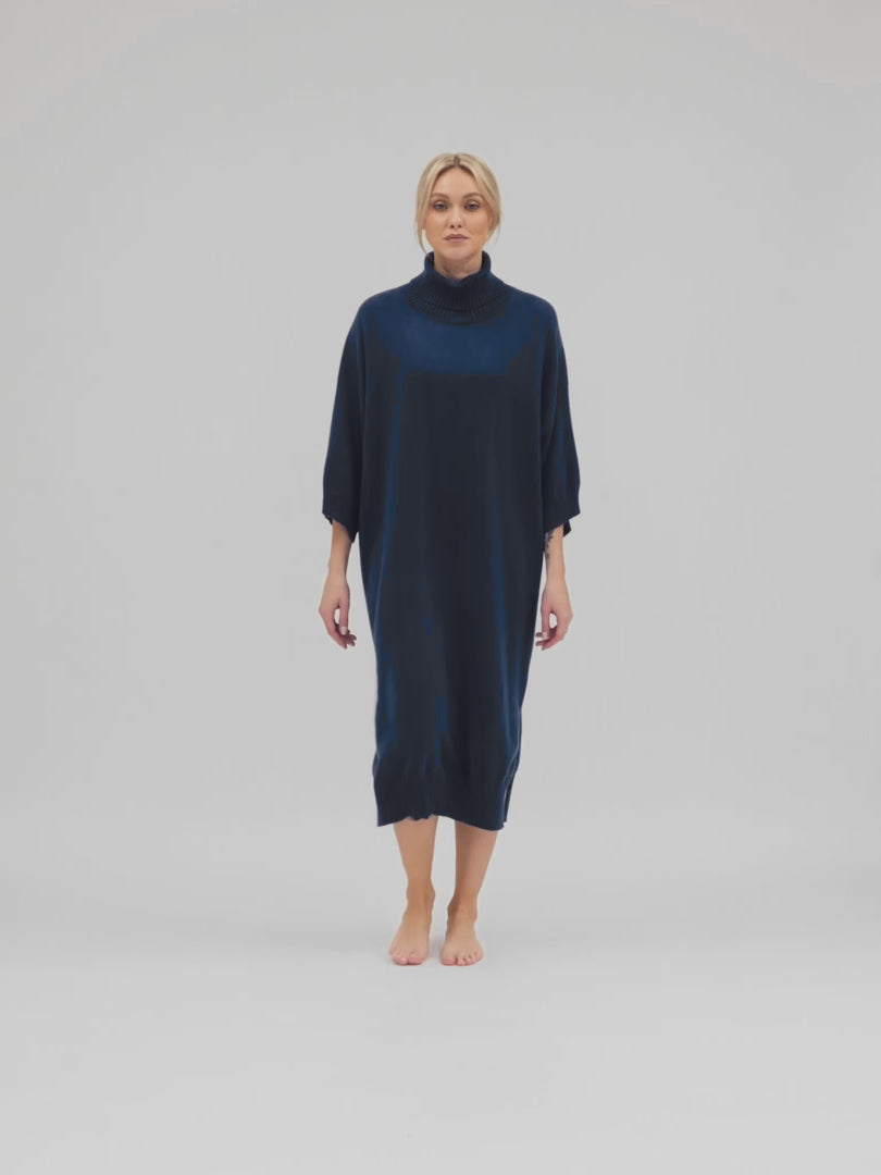 cashmere dress breeze, wool dress in 100% cashmere from kashmina, Norwegian design, mountain blue