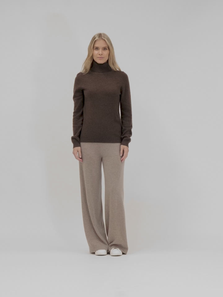 Turtleneck cashmere sweater, Dark Brown color. 100% pure cashmere. Scandinavian design by KASHMINA of Norway.